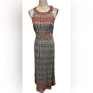 THML Jameson embroidered maxi dress. Black, white, orange stitching Size Small